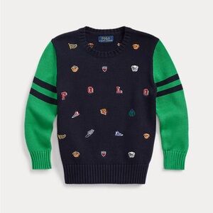 Polo Ralph Lauren Navy and Green Boys embroidered Cotton Sweater. Size L